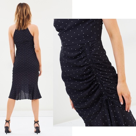 Cooper St Portia Midi Dress Polka Dots Mermaid Ruched Halter Bodycon High Low 6 - Picture 3 of 14